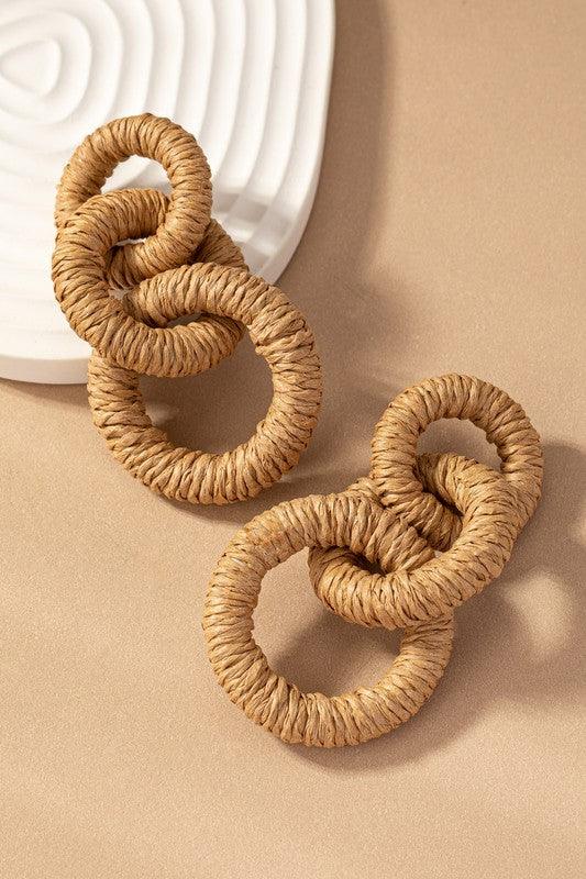 – | Hemp rope wrapped chunky wood hoop earrings - Modestly Vogue 