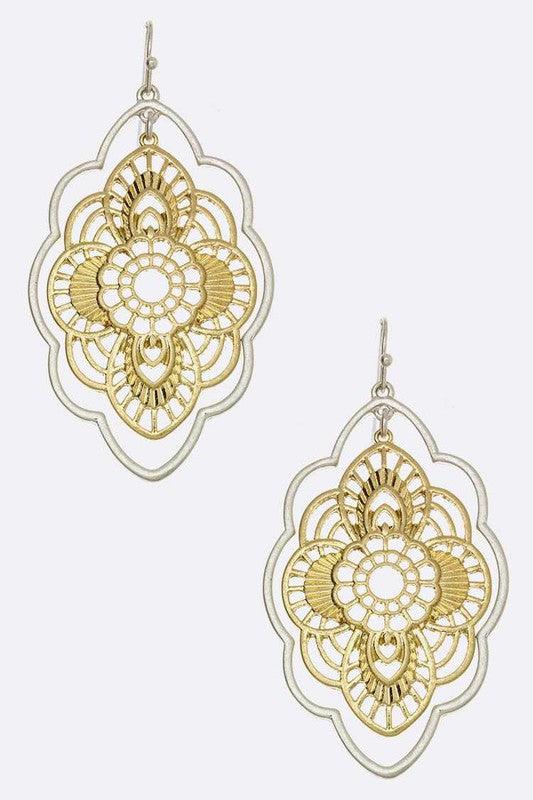 Stunning Earrings for Women – Elegant & Luxury Earrings Collection | Modestly Vogue Laser Cut 2 Tone Metal Flower Earrings - Modestly Vogue 