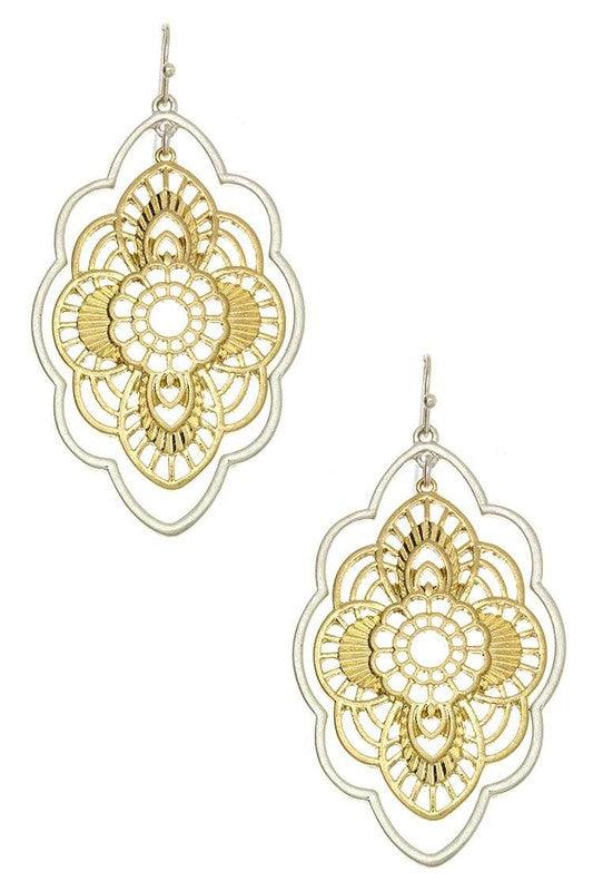 Stunning Earrings for Women – Elegant & Luxury Earrings Collection | Modestly Vogue Laser Cut 2 Tone Metal Flower Earrings - Modestly Vogue 