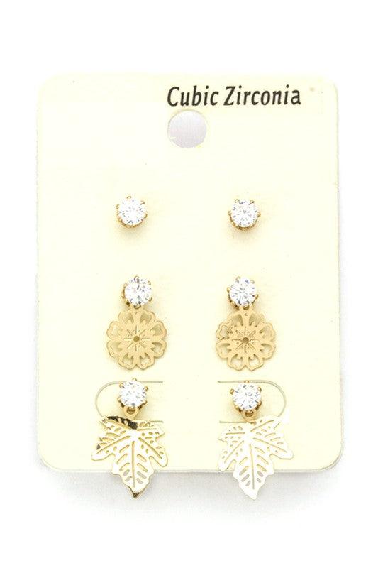 Stunning Earrings for Women – Elegant & Luxury Earrings Collection | Modestly Vogue Metal Leaf CZ Studs Set - Modestly Vogue 