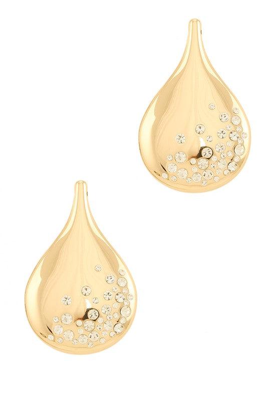 – | Metal Teardrop with Rhinestone Accent Earring - Modestly Vogue 