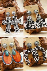 – | Silvery Cow Spots Faith Cross Western Fashion Dangle - Modestly Vogue 