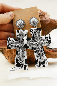 – | Silvery Cow Spots Faith Cross Western Fashion Dangle - Modestly Vogue 