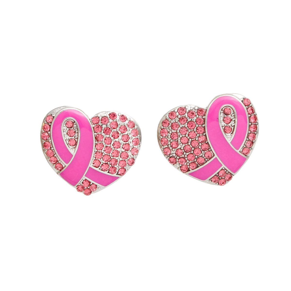 Stunning Earrings for Women – Elegant & Luxury Earrings Collection | Modestly Vogue Studs Silver Heart Pink Cancer Ribbon Earrings - Modestly Vogue 