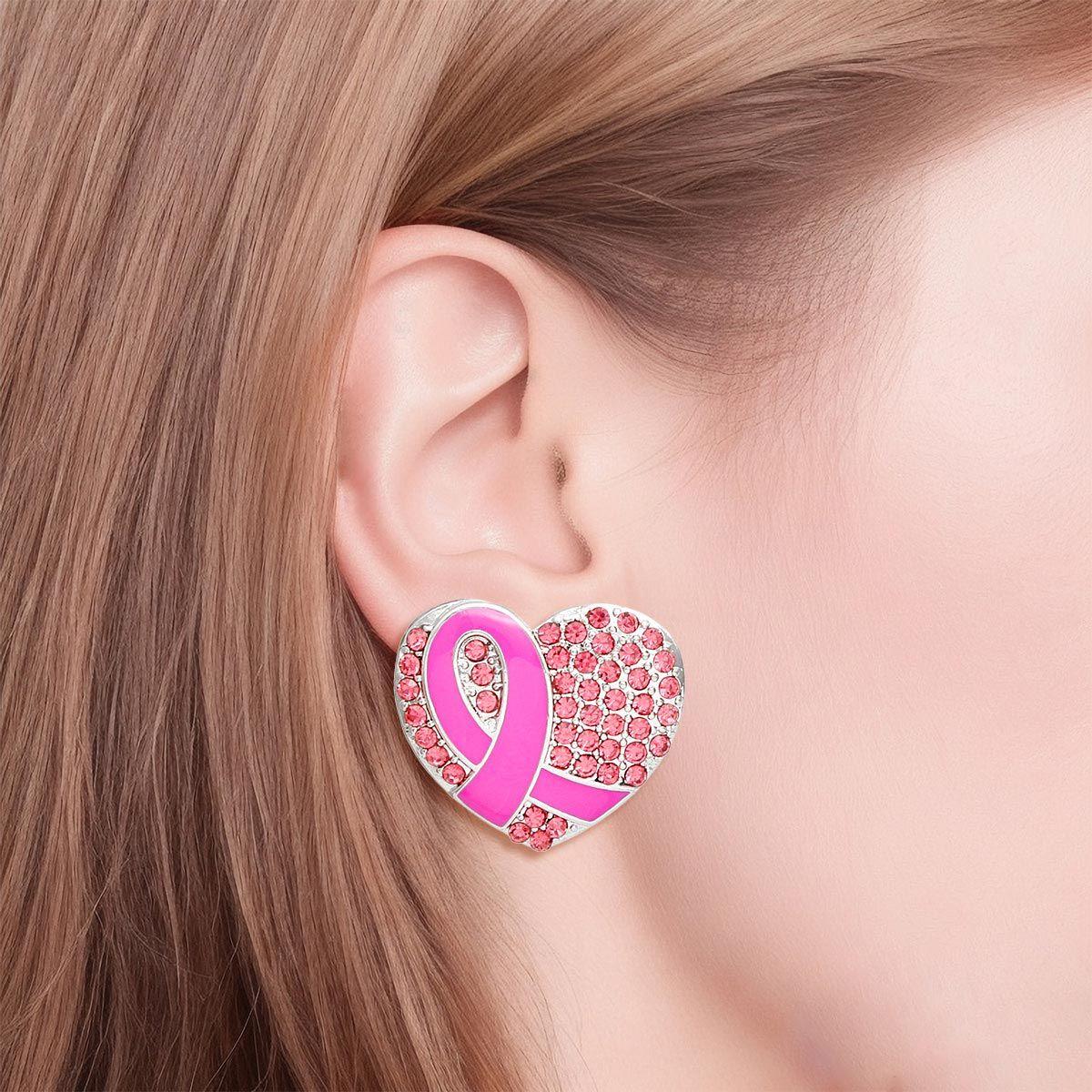 Stunning Earrings for Women – Elegant & Luxury Earrings Collection | Modestly Vogue Studs Silver Heart Pink Cancer Ribbon Earrings - Modestly Vogue 