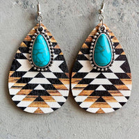 Boho Chic Stunning Earrings – Luxury Earrings Collection | Turquoise Teardrop Shape Wooden Dangle Earrings - Modestly Vogue 