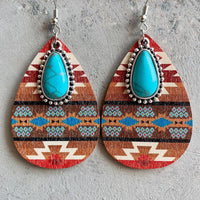 Boho Chic Stunning Earrings – Luxury Earrings Collection | Turquoise Teardrop Shape Wooden Dangle Earrings - Modestly Vogue 