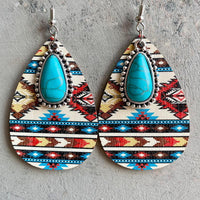 Boho Chic Stunning Earrings – Luxury Earrings Collection | Turquoise Teardrop Shape Wooden Dangle Earrings - Modestly Vogue 