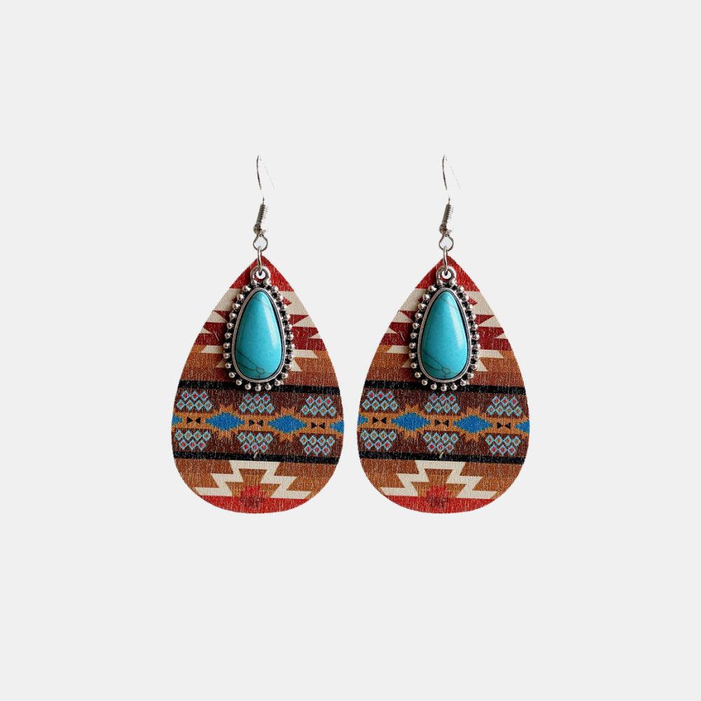 Boho Chic Stunning Earrings – Luxury Earrings Collection | Turquoise Teardrop Shape Wooden Dangle Earrings - Modestly Vogue 