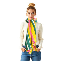 Pink, Green & Yellow Striped Knit Scarf – Stylish & Cozy Scarf for Women - Modestly Vogue 