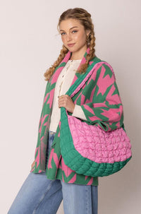 Stylish Cardigans & Kimonos for Women – Trendy & Versatile Outerwear for Any Occasion | Modestly Vogue Houndstooth Knit Pink Green Cardigan - Modestly Vogue 