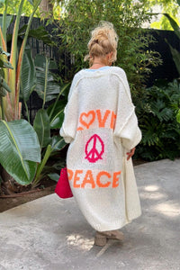 Peace Sign Cardigan – Dropped Shoulder Long Sleeve - Modestly Vogue 