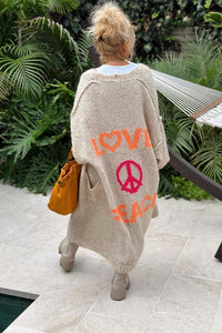 Peace Sign Cardigan – Dropped Shoulder Long Sleeve - Modestly Vogue 