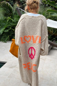 Peace Sign Cardigan – Dropped Shoulder Long Sleeve - Modestly Vogue 