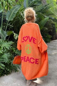 Peace Sign Cardigan – Dropped Shoulder Long Sleeve - Modestly Vogue 