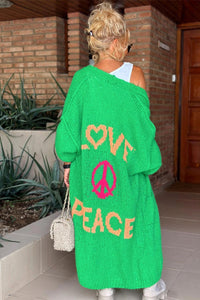 Peace Sign Cardigan – Dropped Shoulder Long Sleeve - Modestly Vogue 