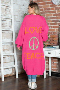 Peace Sign Cardigan – Dropped Shoulder Long Sleeve - Modestly Vogue 