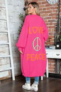 Peace Sign Cardigan – Dropped Shoulder Long Sleeve - Modestly Vogue 