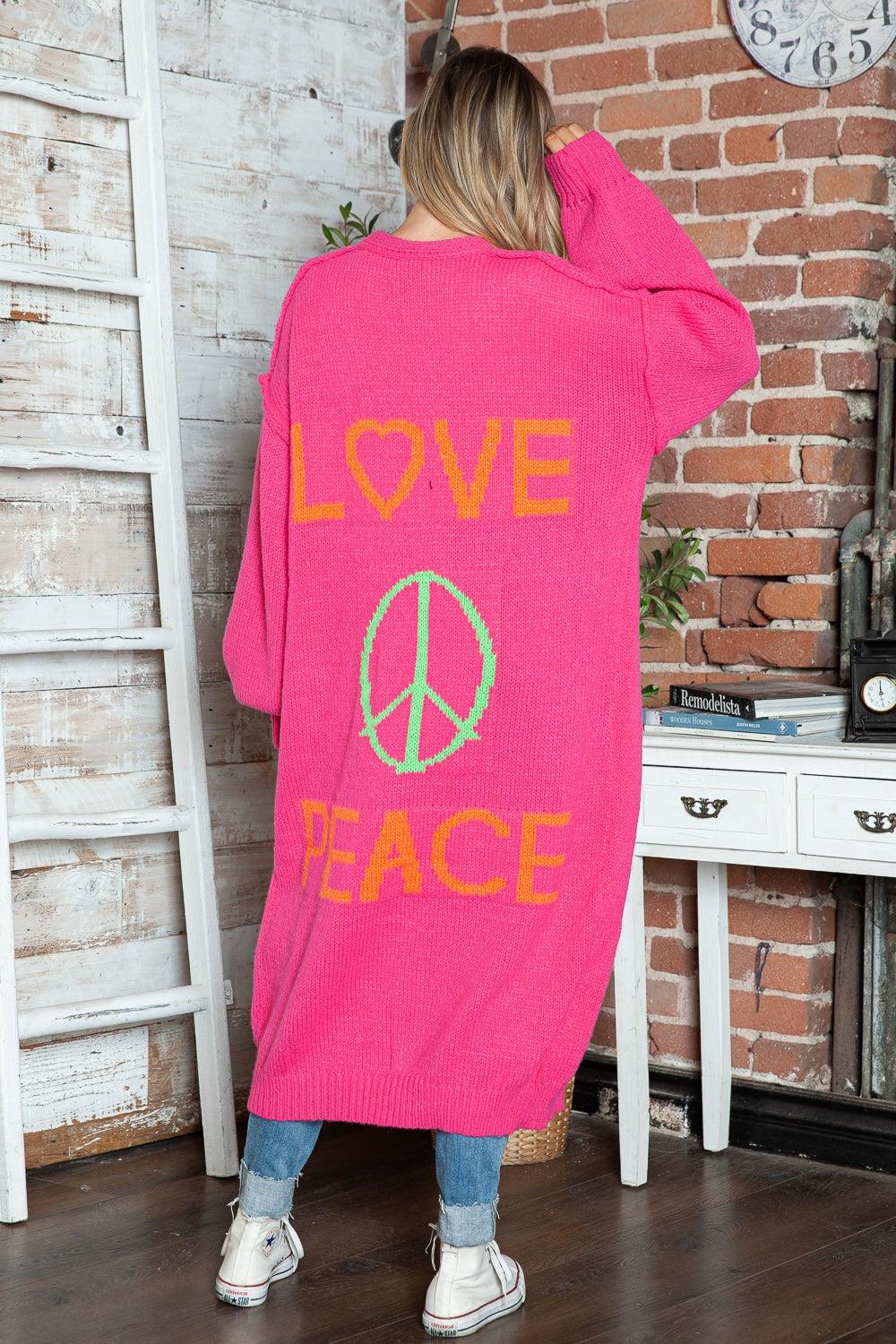 Peace Sign Cardigan – Dropped Shoulder Long Sleeve - Modestly Vogue 