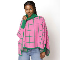 Cardigans Kimonos Women – | Plaid Knit Pink Green Poncho - Modestly Vogue 