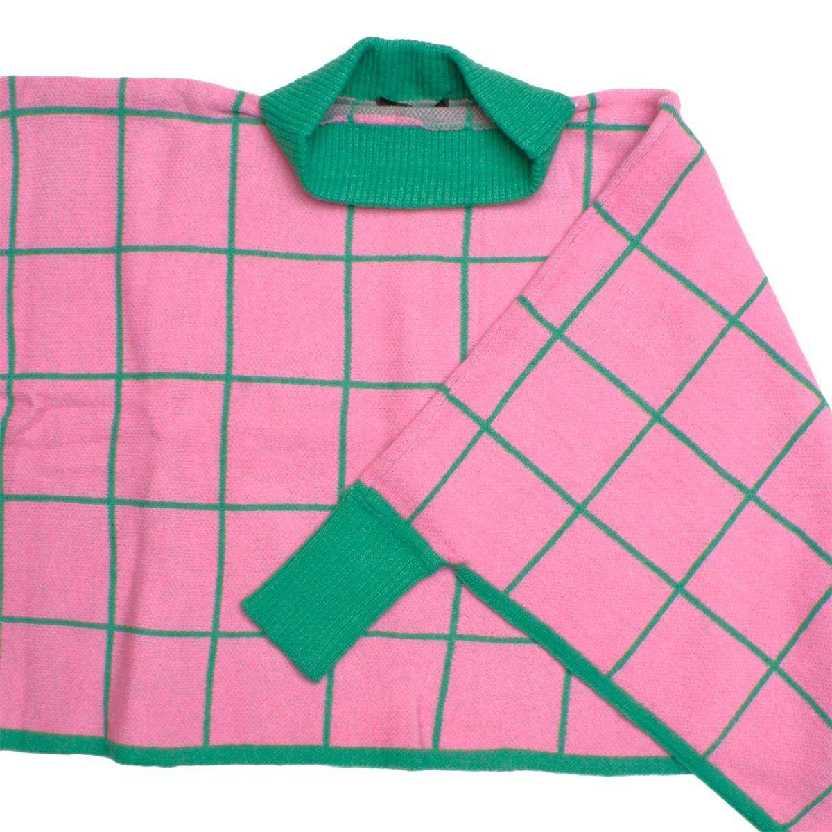 Cardigans Kimonos Women – | Plaid Knit Pink Green Poncho - Modestly Vogue 