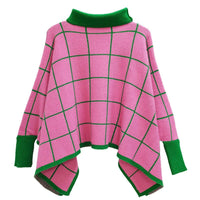 Cardigans Kimonos Women – | Plaid Knit Pink Green Poncho - Modestly Vogue 