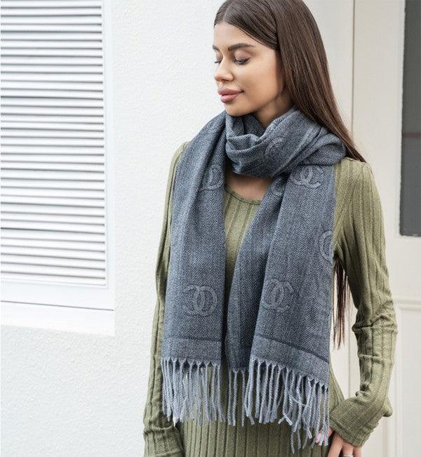 Stylish Clothing Accessories for Every Look – Trendy & Chic Accessories for Women | Modestly Vogue Double C Pattern Scarf with Fringe - Modestly Vogue 