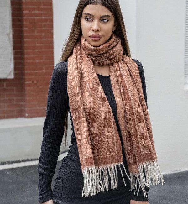 Stylish Clothing Accessories for Every Look – Trendy & Chic Accessories for Women | Modestly Vogue Double C Pattern Scarf with Fringe - Modestly Vogue 