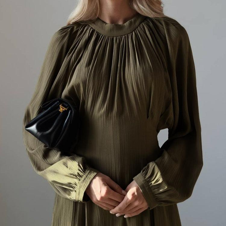 Dresses Women – Timeless Styles Every Occasion | Modestly Vogue Spring Autumn French Dress Solid Color Loose Pleated Long Sleeve round Neck Waist Trimming Lace up A line Dress - Modestly Vogue 