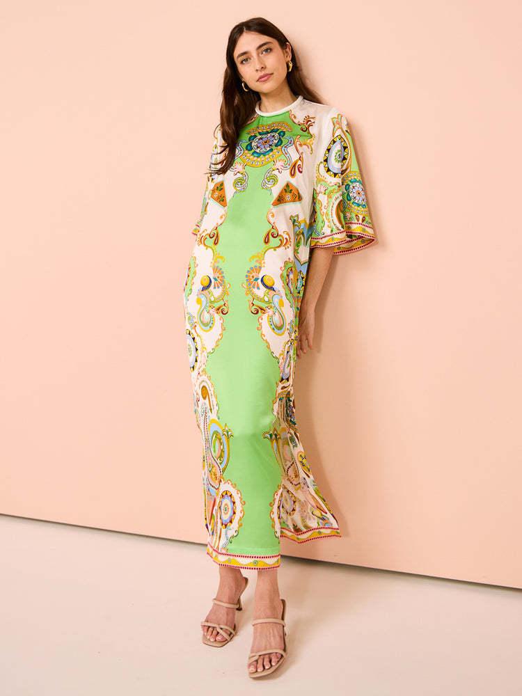 Summer Satin Split Maxi Dress – Printed Style Women - Modestly Vogue 