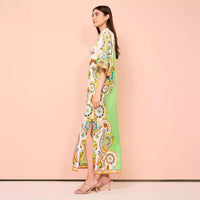 Summer Satin Split Maxi Dress – Printed Style Women - Modestly Vogue 