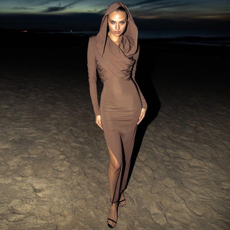 Dresses Women – Timeless Styles Every Occasion | Modestly Vogue Women Autumn Solid Color One Piece Hat Long Sleeve Side Slit Maxi Dress - Modestly Vogue 