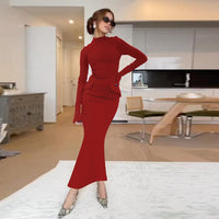 Dresses Women – Timeless Styles Every Occasion | Modestly Vogue Women Clothing Autumn Winter Half High Collar Long Sleeves Back Slit Maxi Dress - Modestly Vogue 