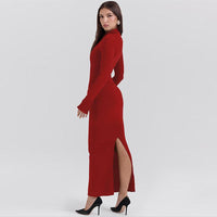 Dresses Women – Timeless Styles Every Occasion | Modestly Vogue Women Clothing Autumn Winter Half High Collar Long Sleeves Back Slit Maxi Dress - Modestly Vogue 