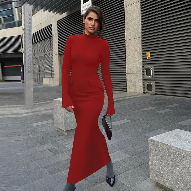 Dresses Women – Timeless Styles Every Occasion | Modestly Vogue Women Clothing Autumn Winter Half High Collar Long Sleeves Back Slit Maxi Dress - Modestly Vogue 