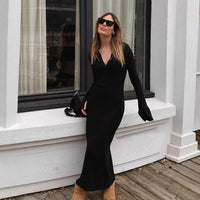 Stylish Dresses for Women – Trendy & Timeless Styles for Every Occasion | Modestly Vogue Women Clothing Long Sleeve Dress Women Knitted Deep V Plunge Sweater Maxi Dress - Modestly Vogue 