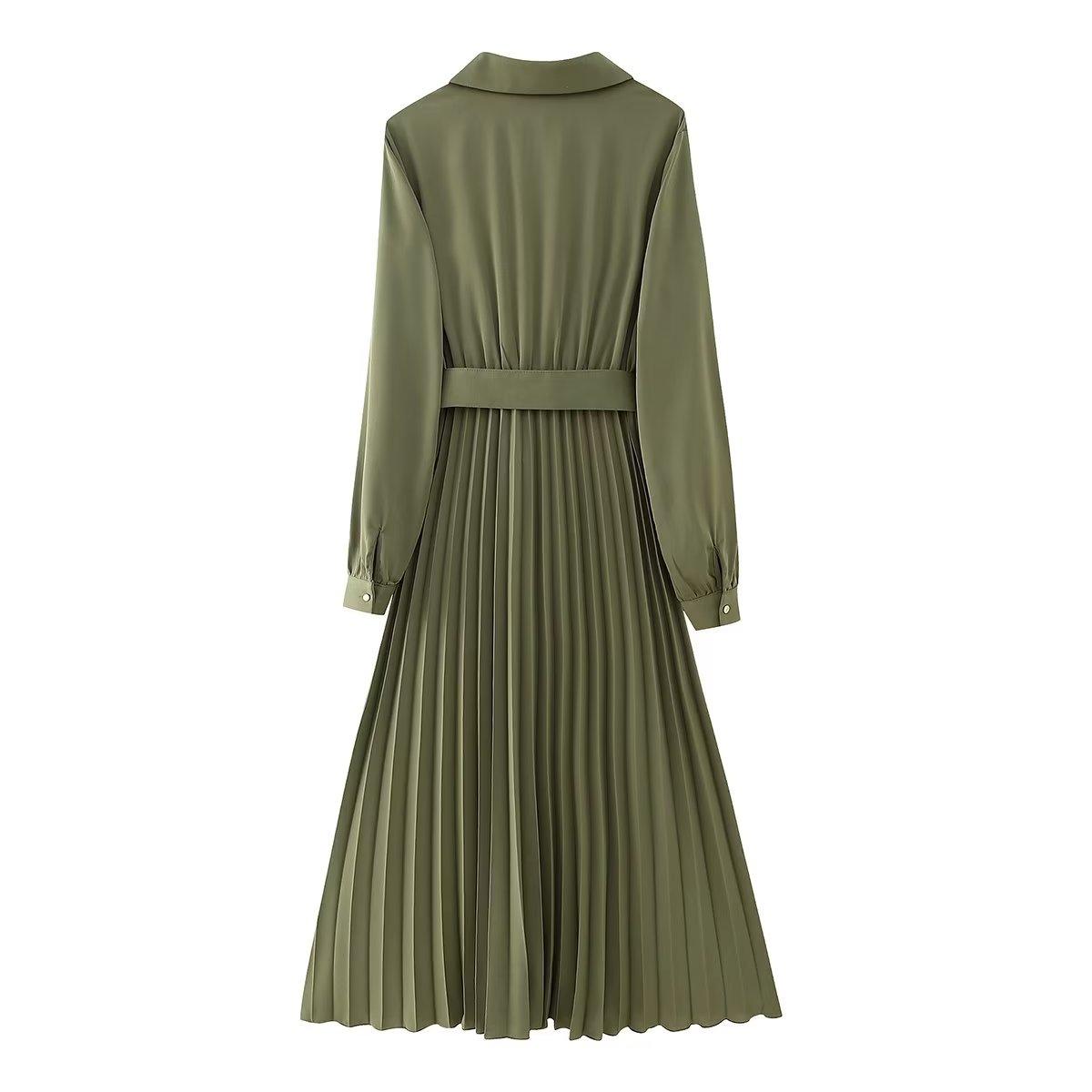 Dresses Women – Timeless Styles Every Occasion | Modestly Vogue Women Clothing Winter V neck Belt Pleated Dress - Modestly Vogue 