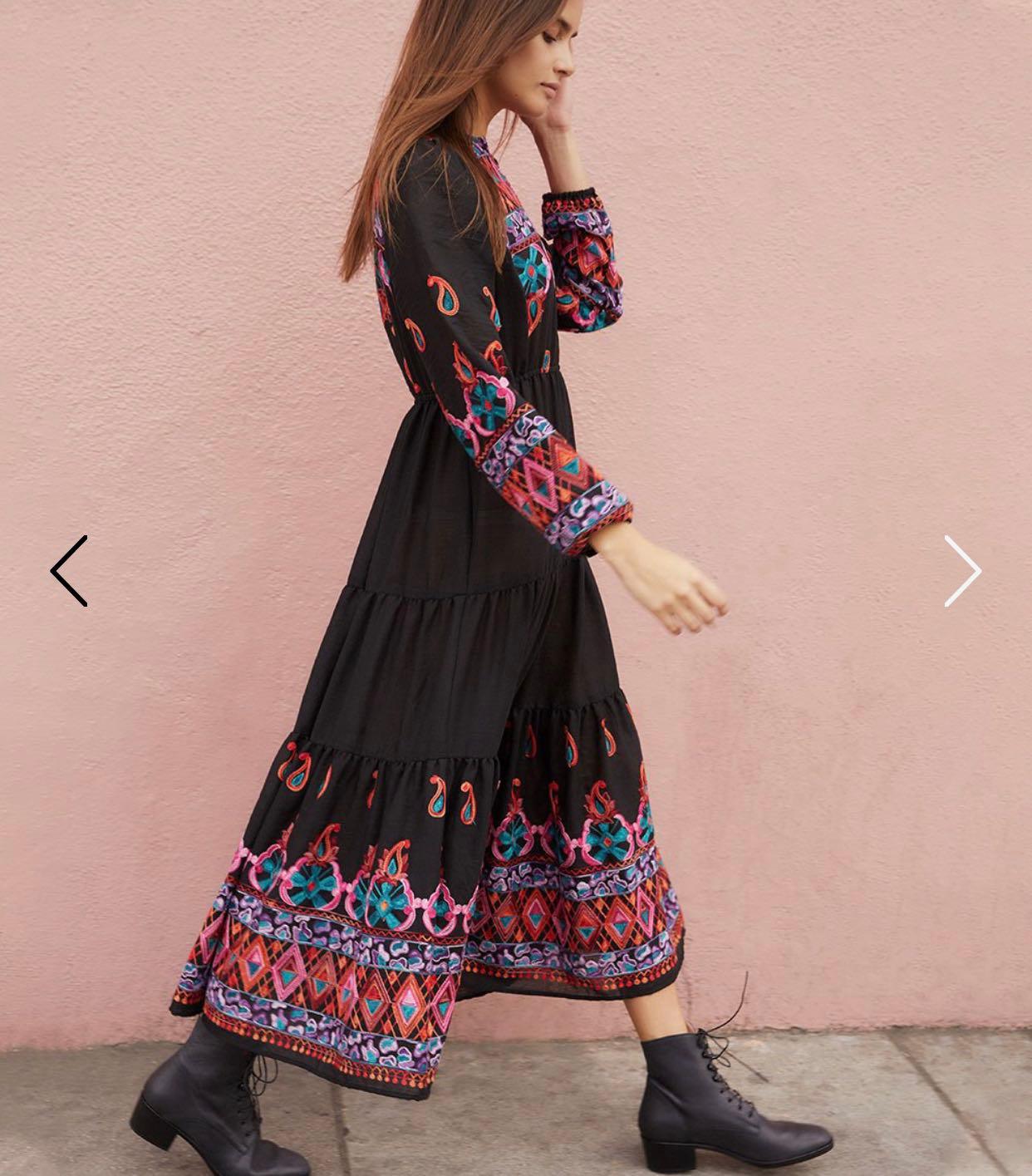 Boho Chic Bohemian Style Embroidered Long Dress - Modestly Vogue 