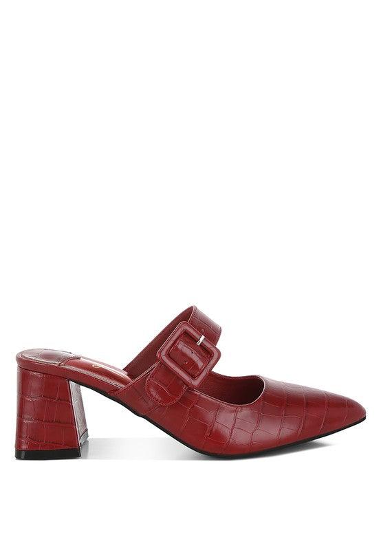 Stylish Heels for Women – Trendy & Comfortable High Heels for Every Occasion | Modestly Vogue Pinacola Croco Buckle Strap Detail Mules - Modestly Vogue 