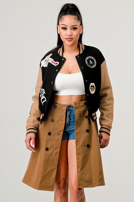 Stylish Outerwear for Women – Trendy Jackets, Coats & More for Every Season | Modestly Vogue Athina Black Queen letterman Jacket - Modestly Vogue 