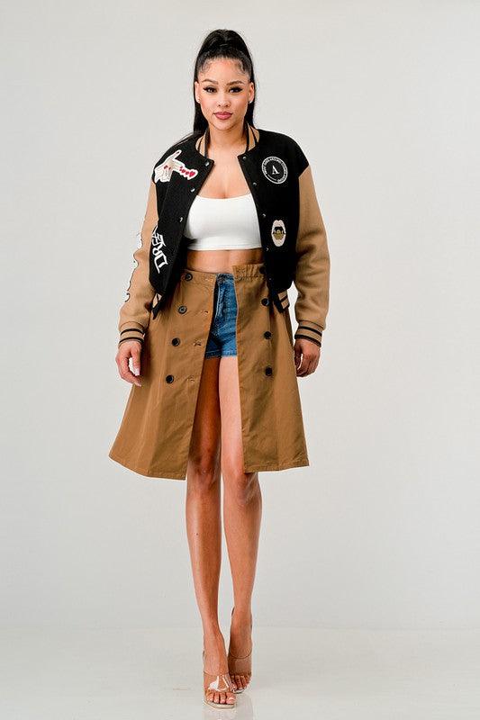 Stylish Outerwear for Women – Trendy Jackets, Coats & More for Every Season | Modestly Vogue Athina Black Queen letterman Jacket - Modestly Vogue 