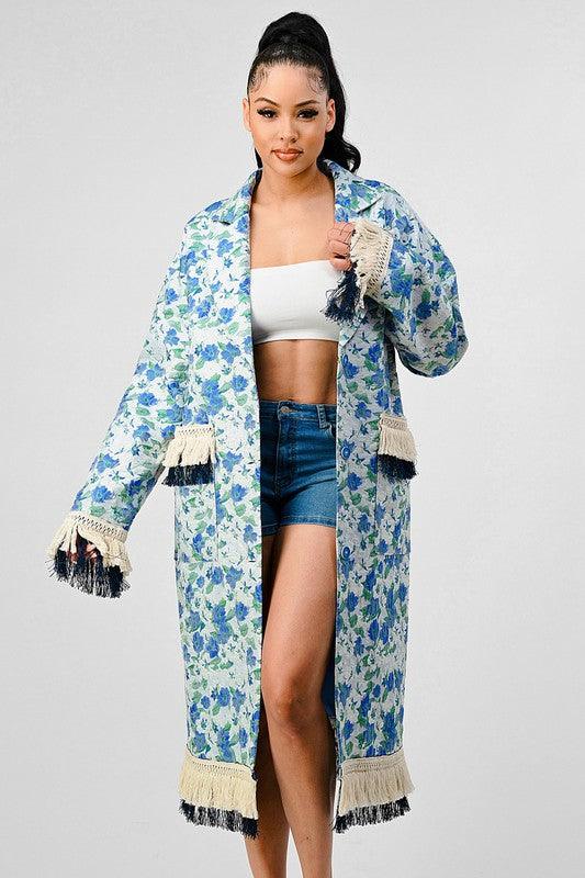 Women – Jackets, Coats More | ATHINA FLORAL PRINT TASSLE TRENCH COAT - Modestly Vogue 