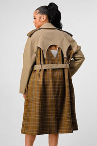 Women – Jackets, Coats More | ATHINA PLAID AND KHAKI CONTRAST TRENCH COAT - Modestly Vogue 