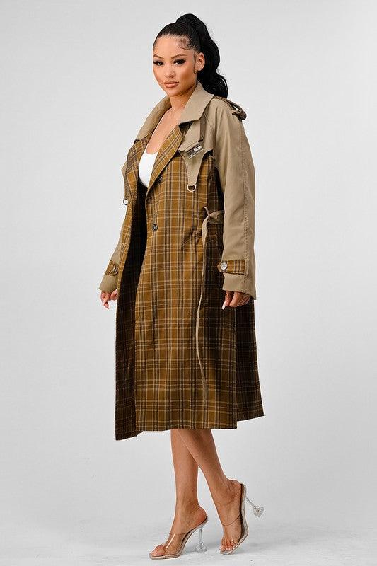 Women – Jackets, Coats More | ATHINA PLAID AND KHAKI CONTRAST TRENCH COAT - Modestly Vogue 