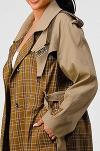 Women – Jackets, Coats More | ATHINA PLAID AND KHAKI CONTRAST TRENCH COAT - Modestly Vogue 