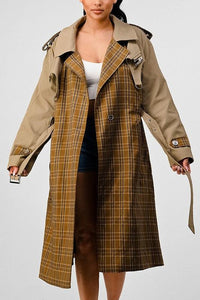 Women – Jackets, Coats More | ATHINA PLAID AND KHAKI CONTRAST TRENCH COAT - Modestly Vogue 