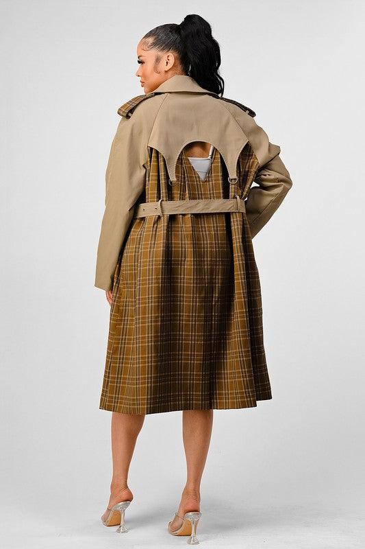 Women – Jackets, Coats More | ATHINA PLAID AND KHAKI CONTRAST TRENCH COAT - Modestly Vogue 