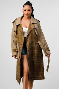 Women – Jackets, Coats More | ATHINA PLAID AND KHAKI CONTRAST TRENCH COAT - Modestly Vogue 