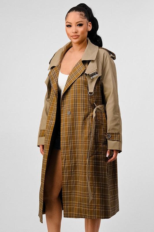 Women – Jackets, Coats More | ATHINA PLAID AND KHAKI CONTRAST TRENCH COAT - Modestly Vogue 