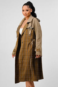 Women – Jackets, Coats More | ATHINA PLAID AND KHAKI CONTRAST TRENCH COAT - Modestly Vogue 